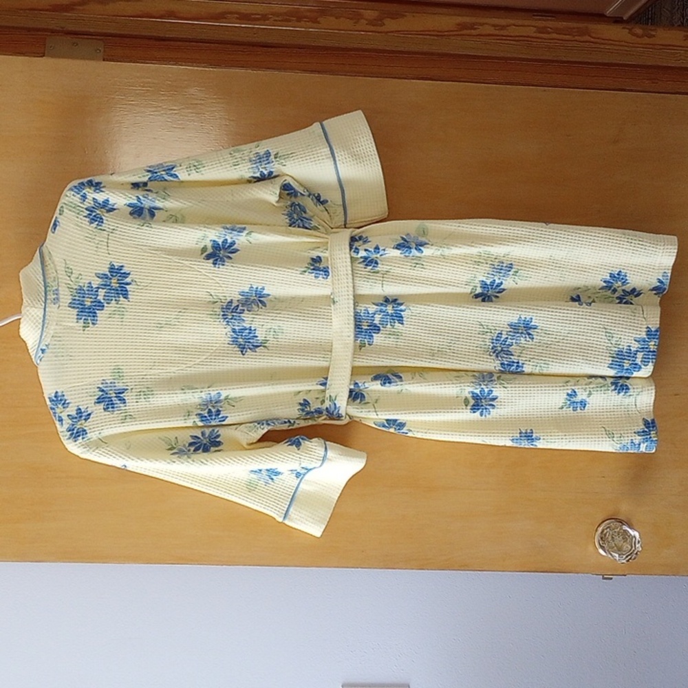 Waffle Weave Bath Robe Yellow and Blue M - Picture 9 of 13